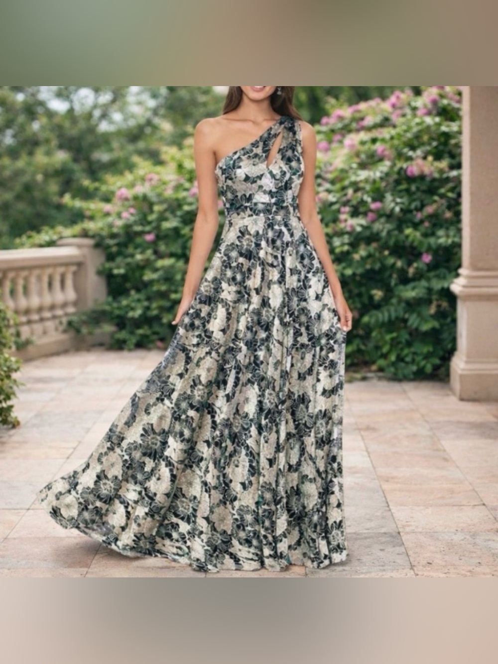 Betsy & Adam Womens Green Gold Floral A-Line Long Evening Gown NWT. SZ 6. - Picture 8 of 11